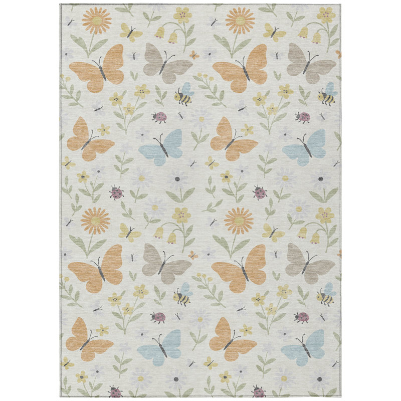 Machine Washable Indoor/Outdoor Chantille ACN2618 Kids Rug, Ivory, 8' x 10'