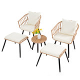 Ensemble bistro 5 pièces pour patio avec repose-pieds, ensemble de meubles en osier d'extérieur