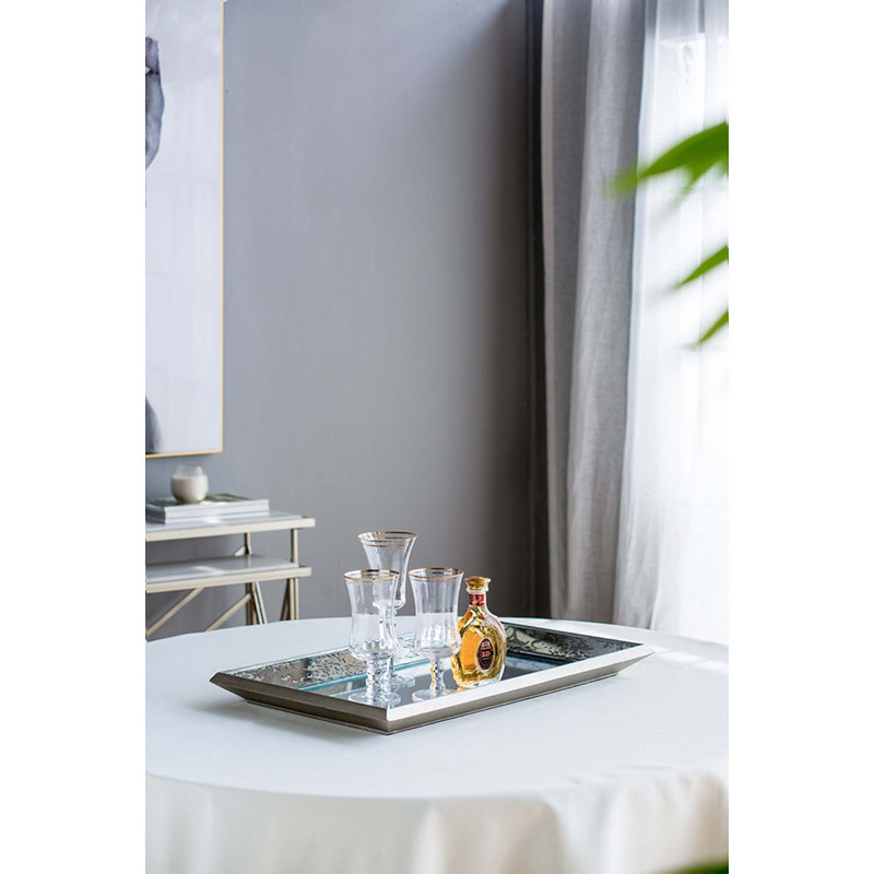 Miroir argent antique avec accents floraux, H 12 po x l 20 po
