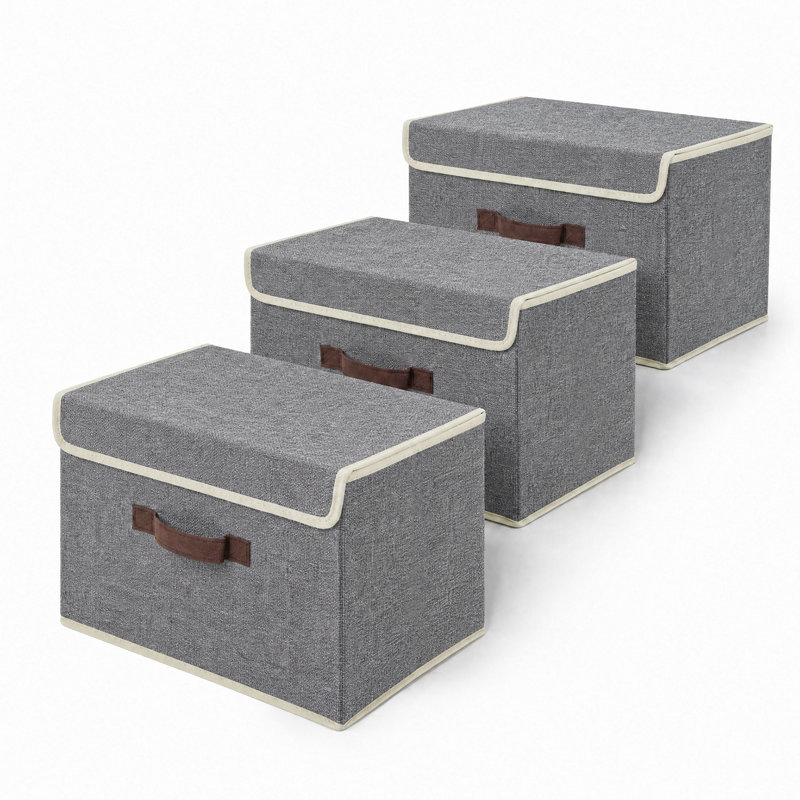 Paquet de 3 bacs de rangement en tissu avec couvercles, boîtes en tissu pliables avec poignées, organisateurs de placard gris, 15 x 10 x 10 po