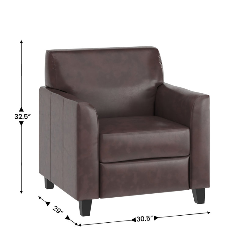 Elegant Brown LeatherSoft Fixed-Arm Chair with Wooden Frame