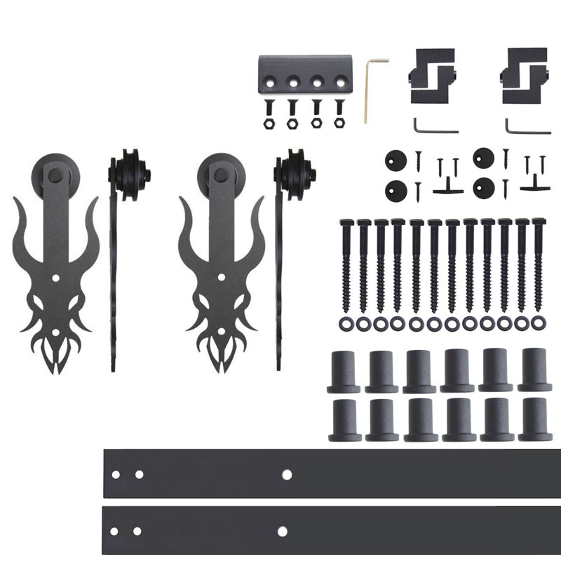 Ensemble de quincaillerie à deux portes sans dérivation à conception simple Black Rustic Imperial (porte non incluse), 192 po