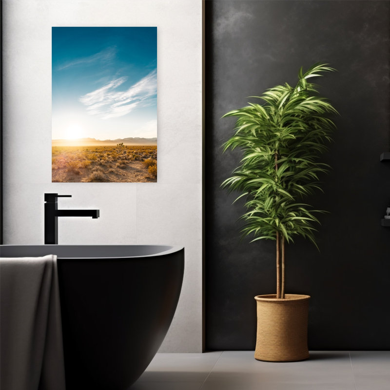 Nevada Desert Sunrise Abstract Contemporary Cactus Plant Landscape Mountain Wall Art Print 1 Piece Wrapped Canvas Wall Art