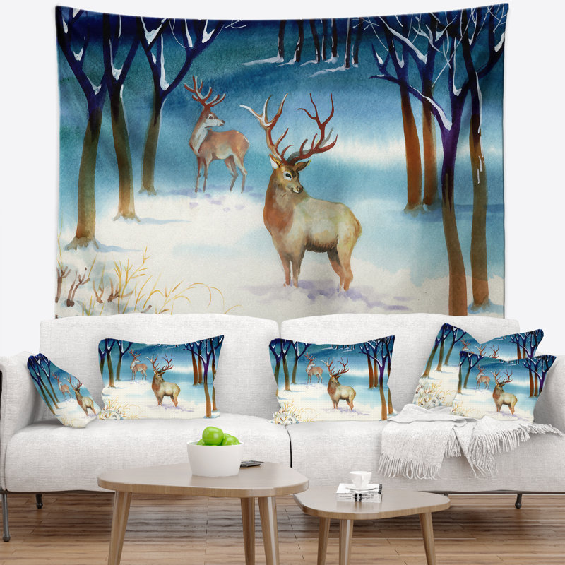 Paysage avec forêt hivernale avec tapisserie, H 32 po x l 39 po