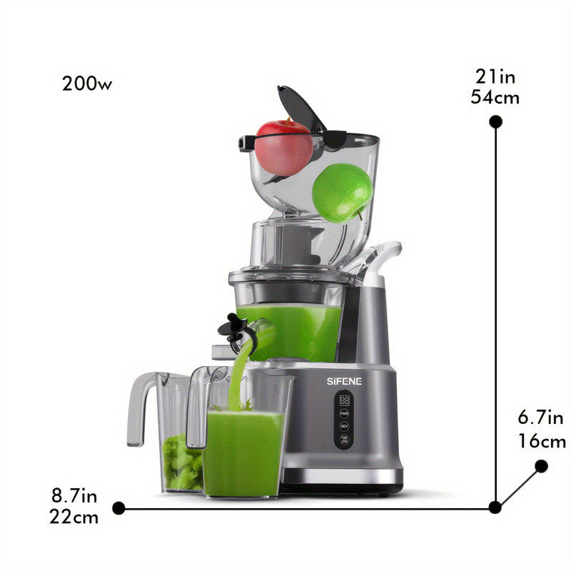 Extracteur de jus SiFene pressé à froid, bouche large de 83 mm, haut rendement, sans BPA, Gris