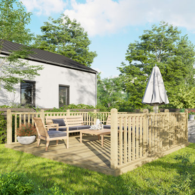 Powersheds Timber Pressure Treated Decking Kit - Handrails on Three Sides