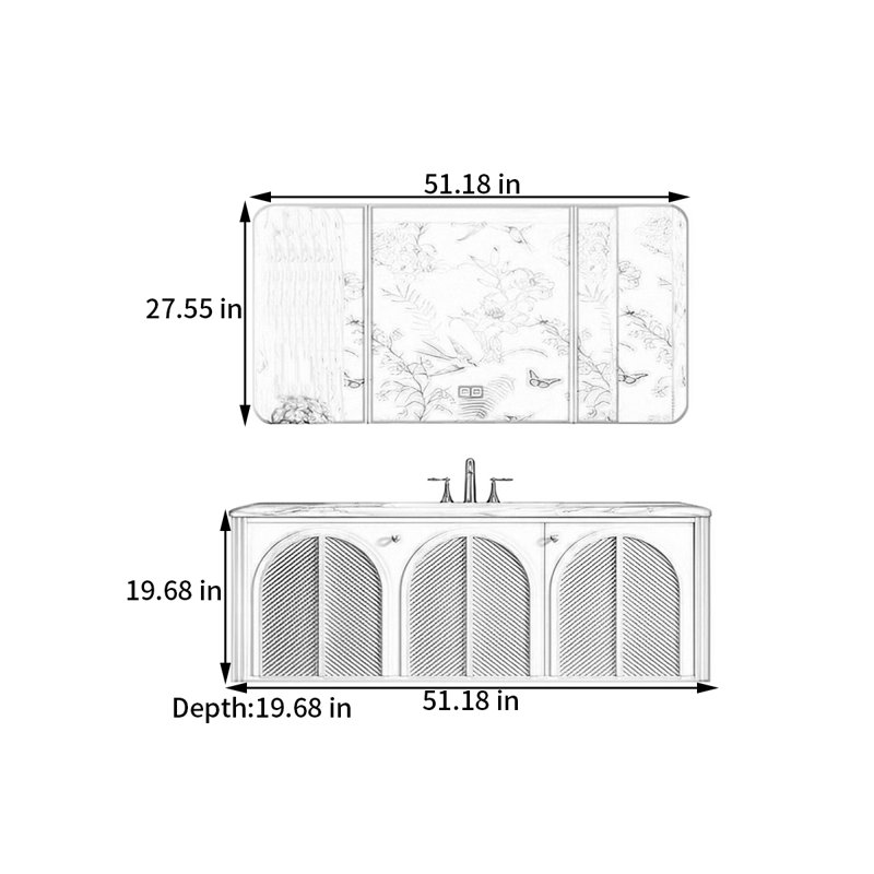 French retro style rest room bathroom cabinet, 19.68" H x 51.18" W x 19.68" D