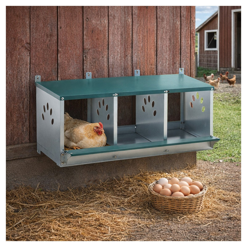 Boîte de nidification en métal pour poulet, boîte de nidification à 3 compartiments, boîte de nidification en acier galvanisé pour poules, facile à assembler