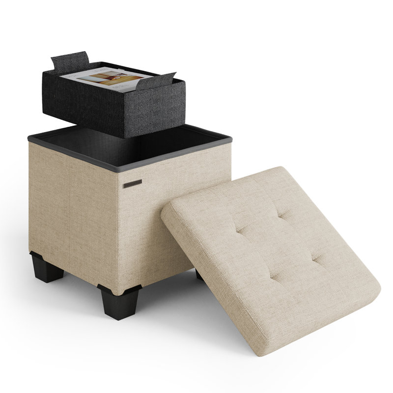 Banc de rangement avec repose-pieds Vérrant, 15"H x 15"W x 15"D, Cream