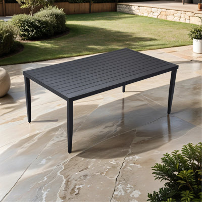 Outdoor Patio Aluminum 40"X70" Rectangle Dining Table With Tapered Feet & Umbrella Hole, Ember Black