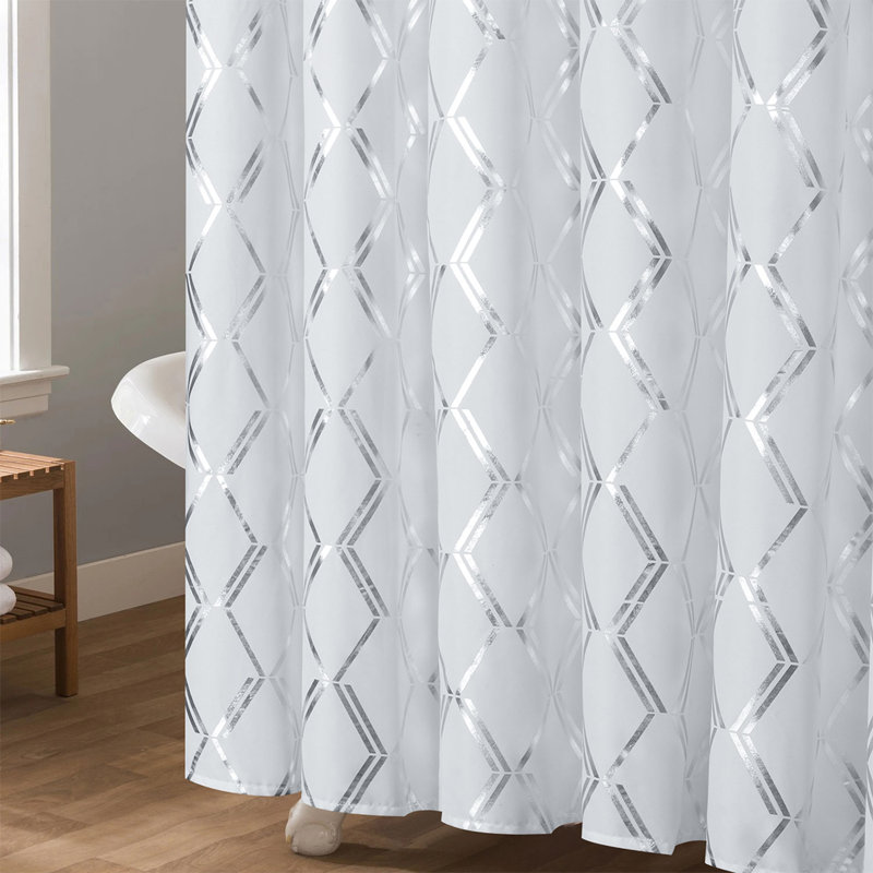 Geometric Shower Curtain, White/Silver