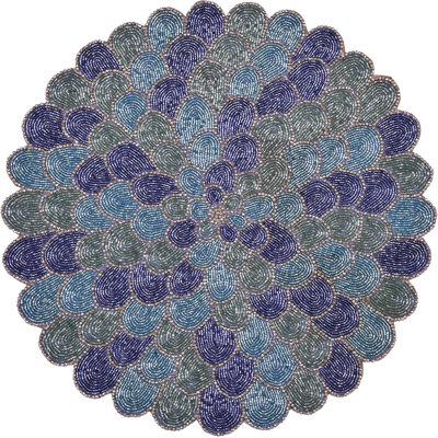 Blue Green Round Beaded Placemats Set with Petal-like Teardrop Design for Dining Table Decor