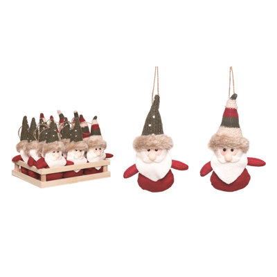  Polyester 12,75 po. Ensemble de 12 décorations de Noël en peluche rayées en forme de père Noël en cage