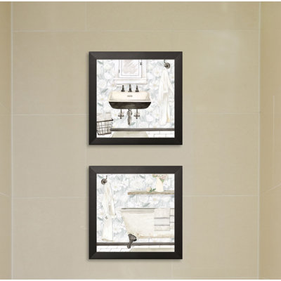 « white floral bain i & ii » par tara reed-2 pièces, ensemble de 2 reproductions de photos encadrées sur papier