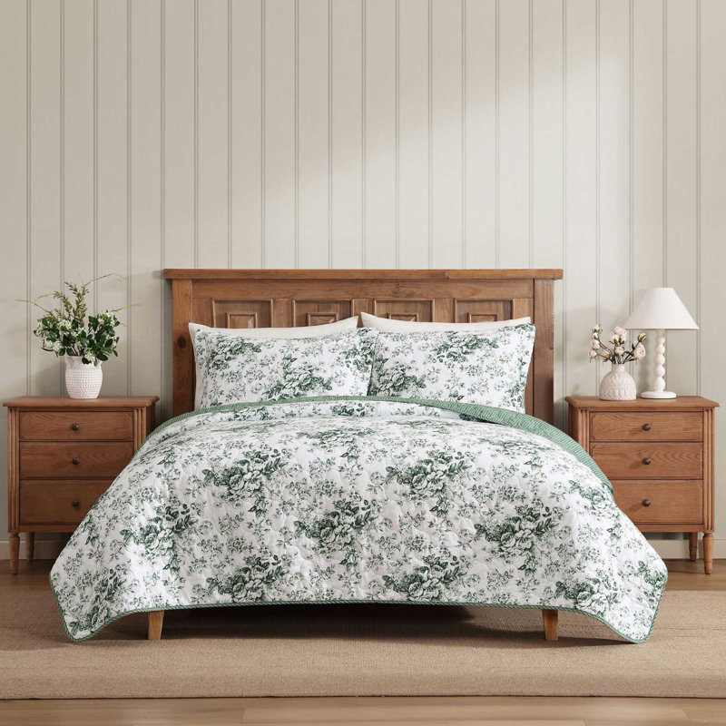 Ensemble de courtepointe réversible en coton Laura Ashley, Courtepointe pour lit simple + 1 taie décorative 