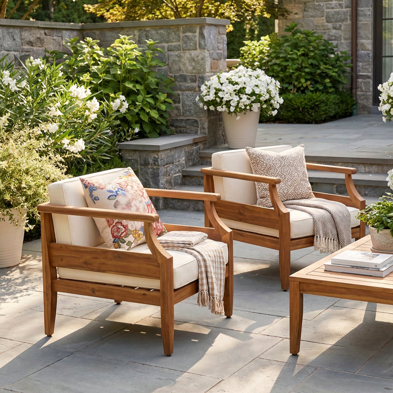 Mcclurg Acacia Outdoor Lounge Chair, Cream