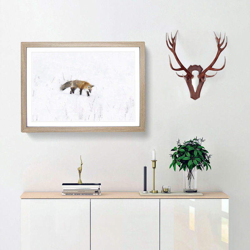 Red Fox Prowling in Wyoming - Framed Print, 24cm H x 33cm W x 2cm D, Oak Framed