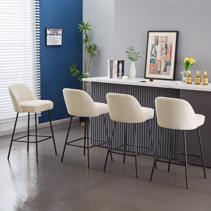 Nat Modern Fabric Upholstered Bar Stools with Spring and Footrest, Beige