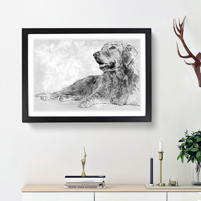 Golden Retriever in Abstract - Picture Frame Art Print, 27cm H x 36cm W x 2cm D, Black Framed
