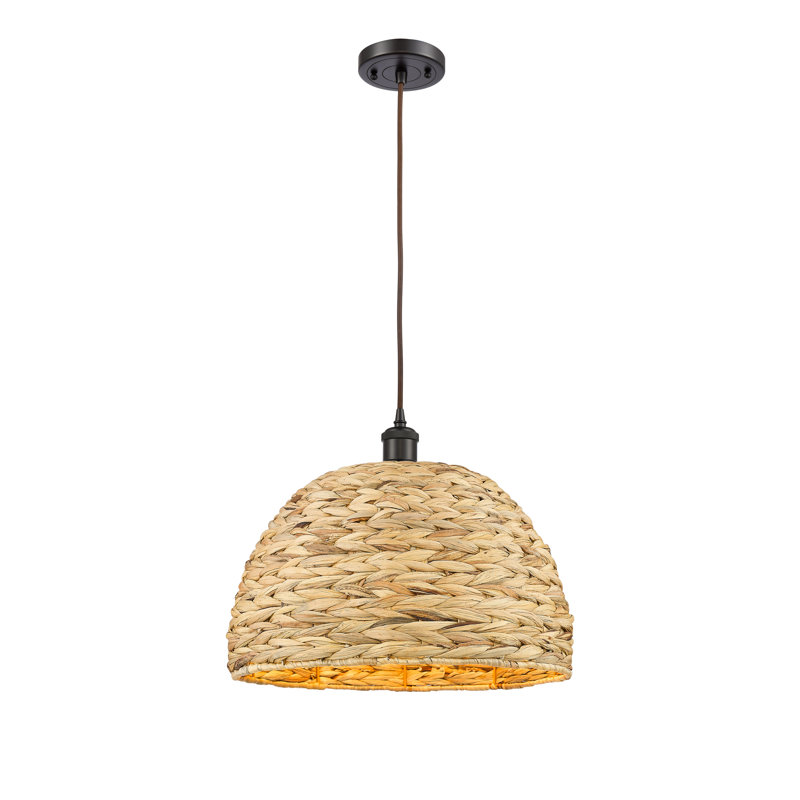 Luminaire suspendu en corde de rotin tissé 1 lumière Malaga, H 133 po x l 15,75 po x P 15,75 po, Bronze huilé