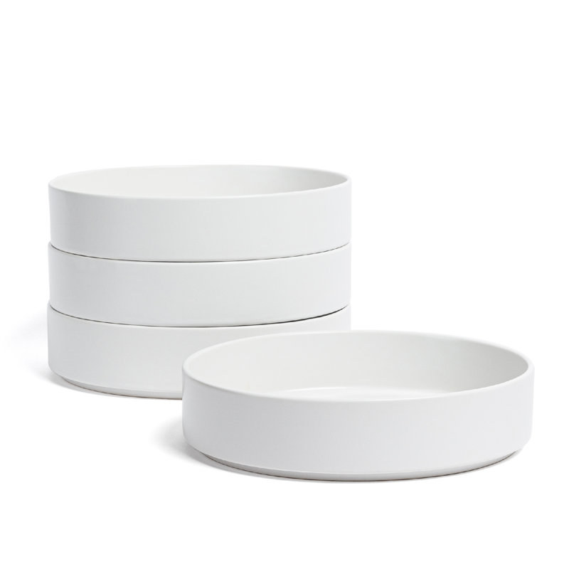 over&back Stackable Semi Hand-Finished Stoneware Dinner Bowls, Set of 4, White
