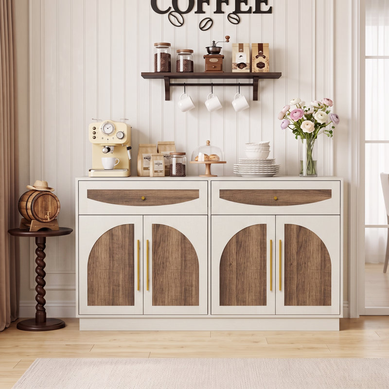 Buffet décoratif arqué l 63 "avec deux tiroirs, White