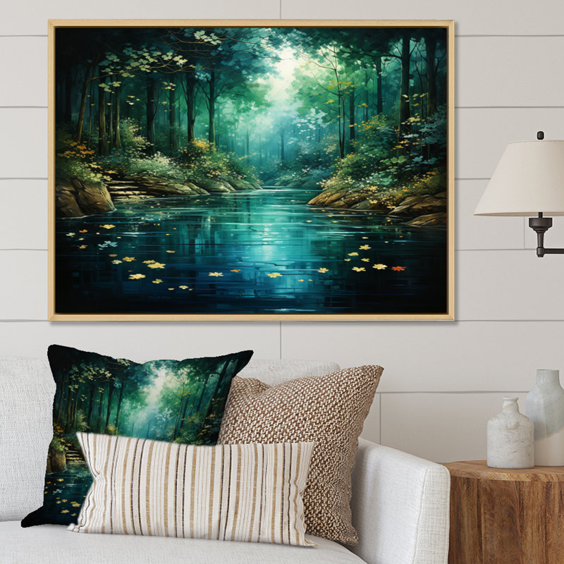 «Forest Emerald Canopy River», art mural sur toile, H 16 po x l 32 po x P 1 po, Cadre naturel flottant
