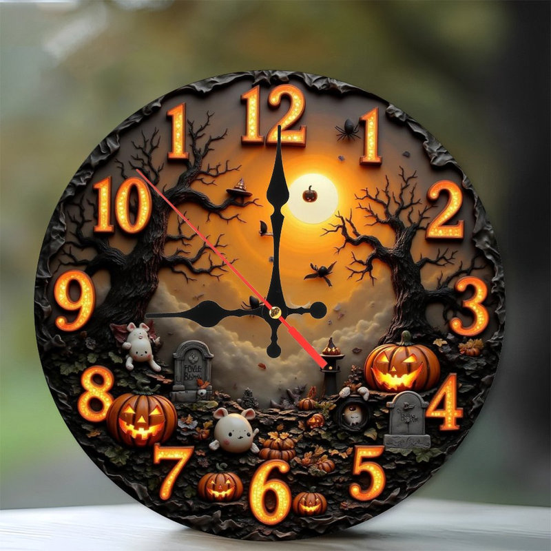 Horloge d'Halloween scène de lune éclairée