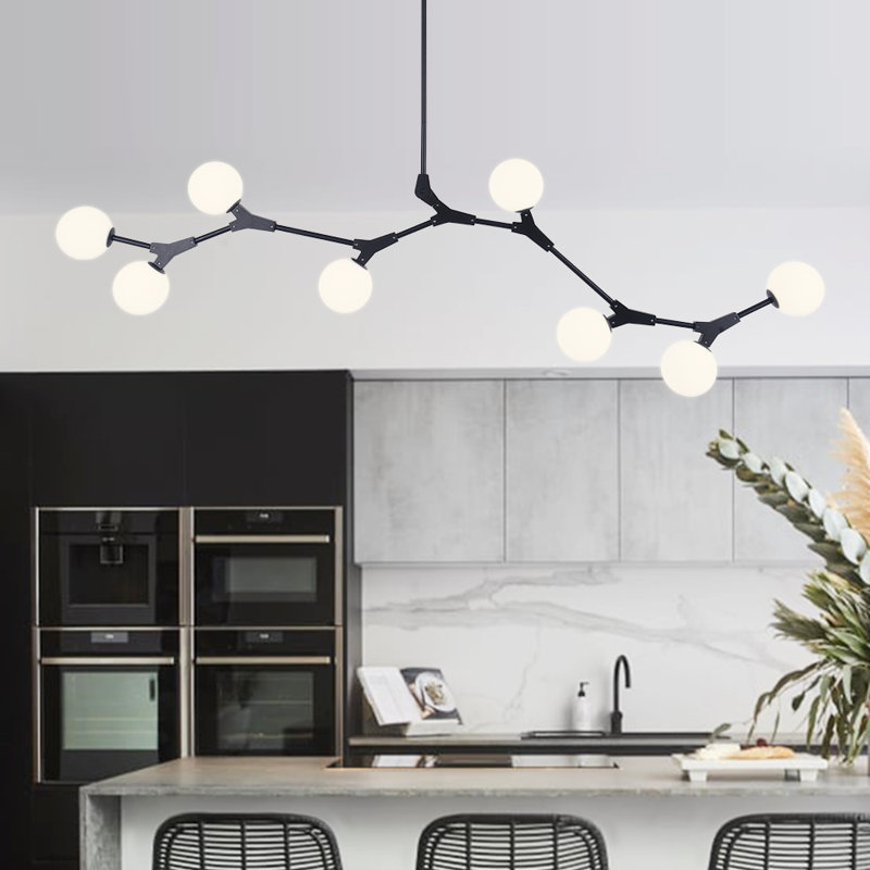 Litzzy 8 - Light Glass Globe Kitchen Island Linear Pendant, Black