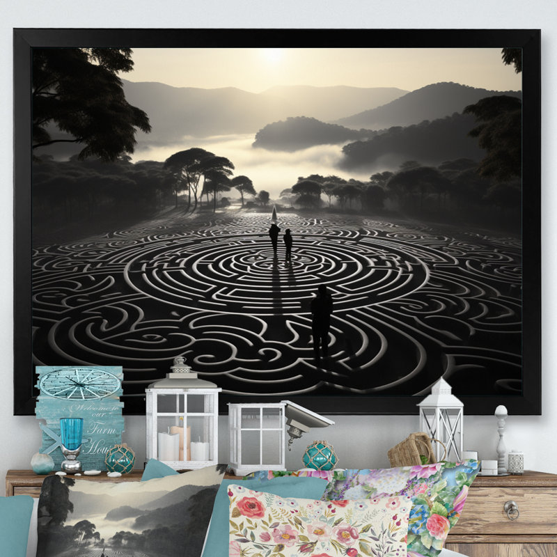 Art indien, Rangoli mystique, H 12 po x l 20 po x P 1 po, Cadre simple noir