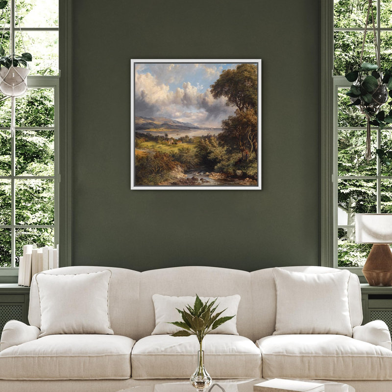 Rivière, forêt, nuages, campagne, paysage, photos d'art classique, reproduction d'art sur toile encadrée, H 16 po x l 16 po