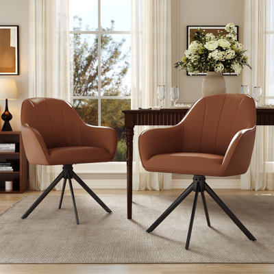 Modern Dining Chairs Set, Ergonomic Back with Soft Padded Armrests, 360° Swivel Thickened Breathable Seat, Sturdy Metal Legs, Easy Assembly