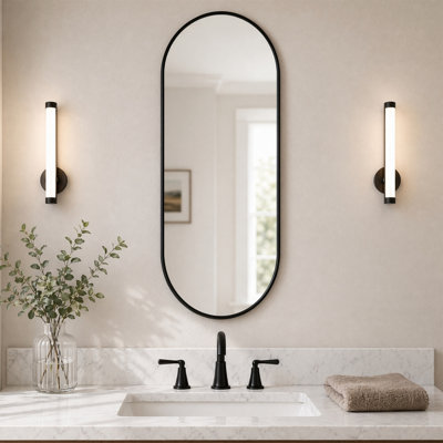 16" x 36" Oval Black PVC Frame Bathroom Mirror, HD Glass, Waterproof, Vertical/Horizontal