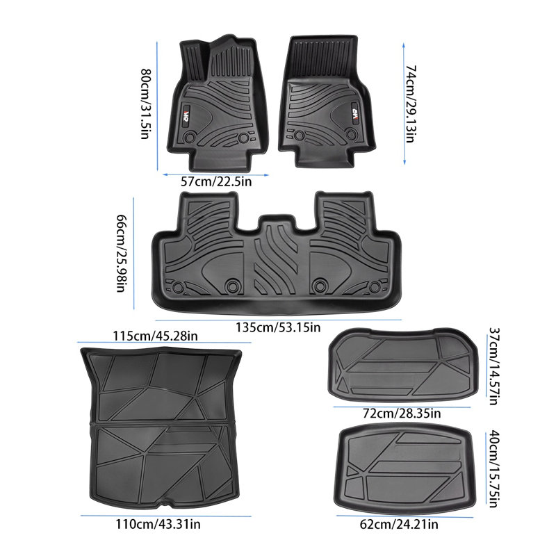 Tapis de sol TPE toutes saisons pour modèle Y de Tesla (2021-2022) - Ensemble de revêtement de plancher de voiture imperméable 6 pièces, noir