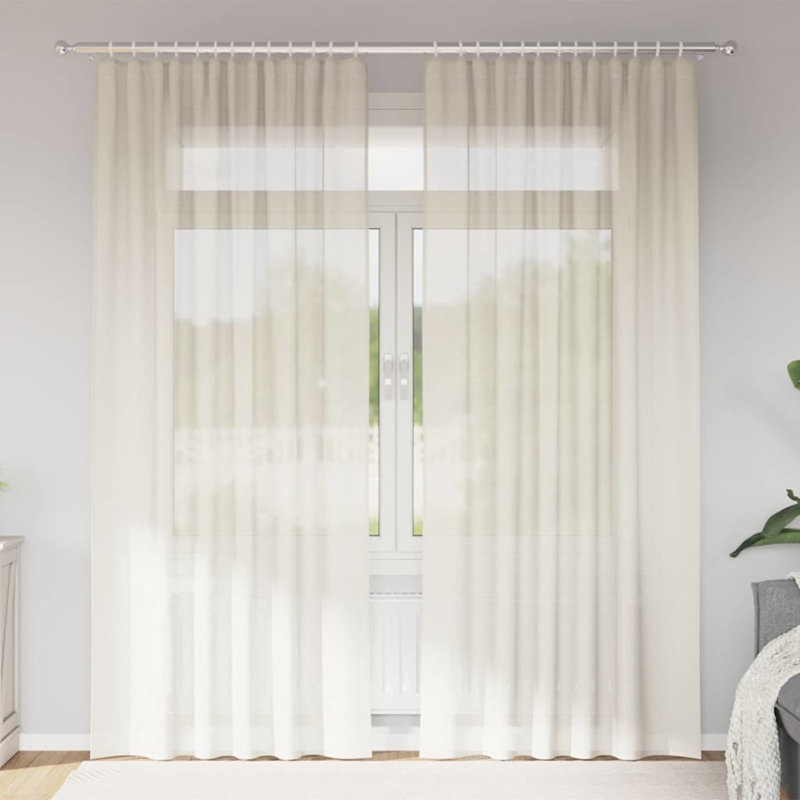 Voile Curtains With Rod Pockets 2 Pcs, 140cm Width x 245cm Drop, Cream
