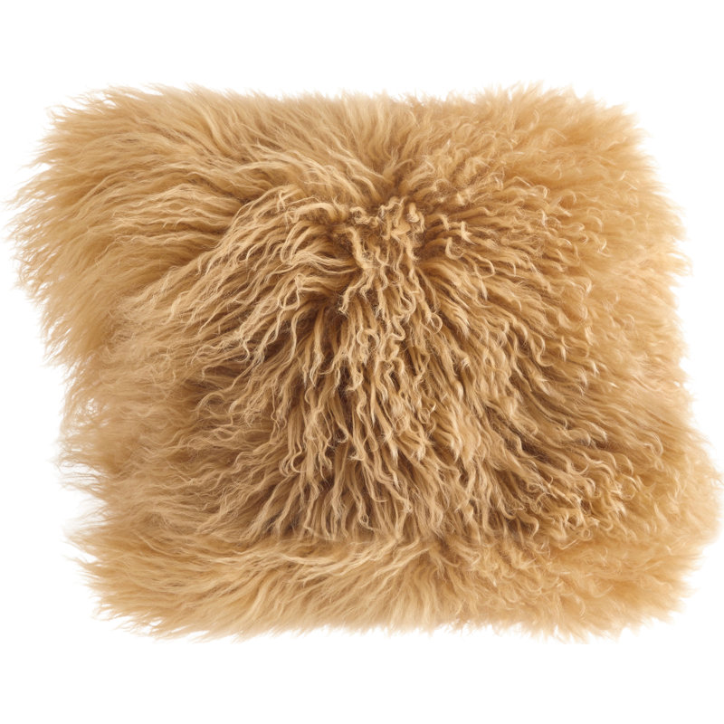 Coussin décoratif carré avec sa housse en laine d'agneau Iyana, Doré, Carré 20 po