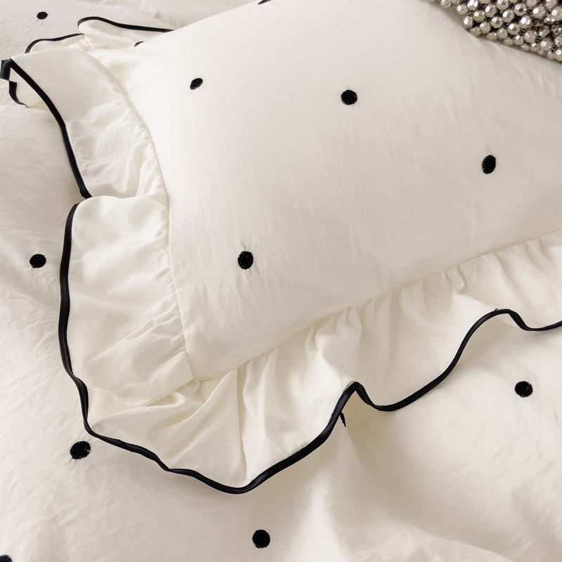Joli ensemble de housse de couette en microfibre à pois, Housse de couette grand et 2 taies d'oreiller stan, Blanc