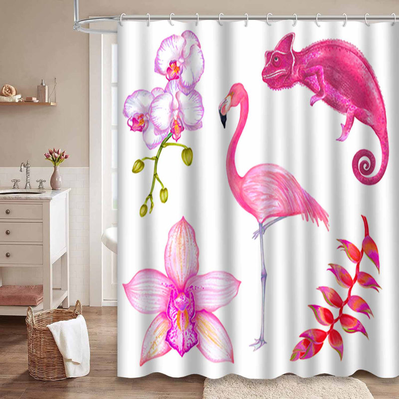 Rideau de douche aquarelle rose flamant rose avec 12 crochets, L 72 po x l 84 po