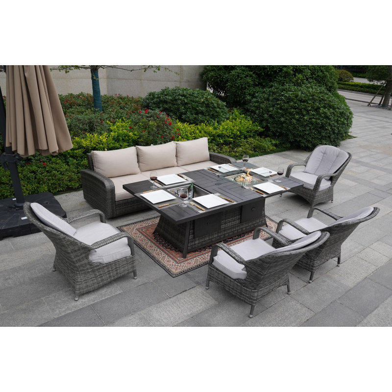 Aliaksey 7 - Person Patio Conversation Set with Cushions