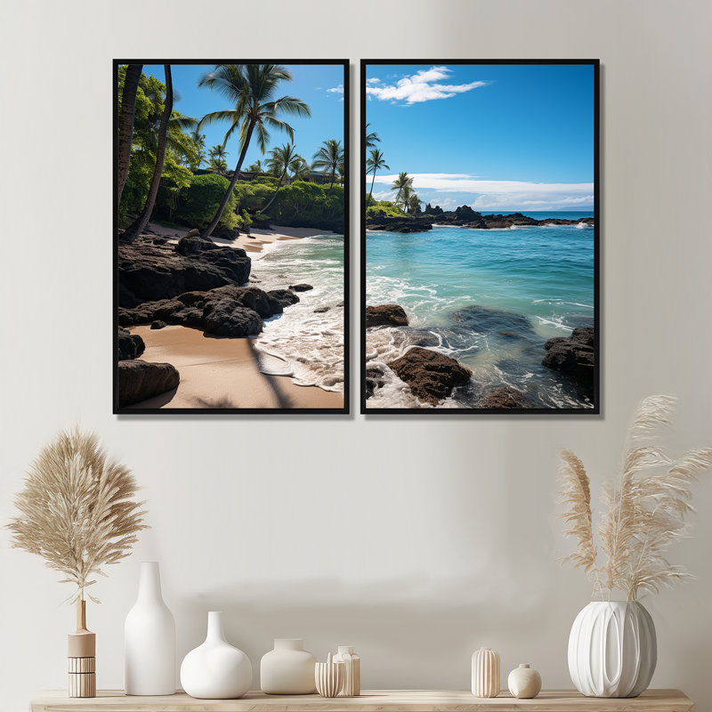 Maui Tropical Dreamscape II - impressions sur toile industrielles grises, Floater Framed Print without Mat, Black
