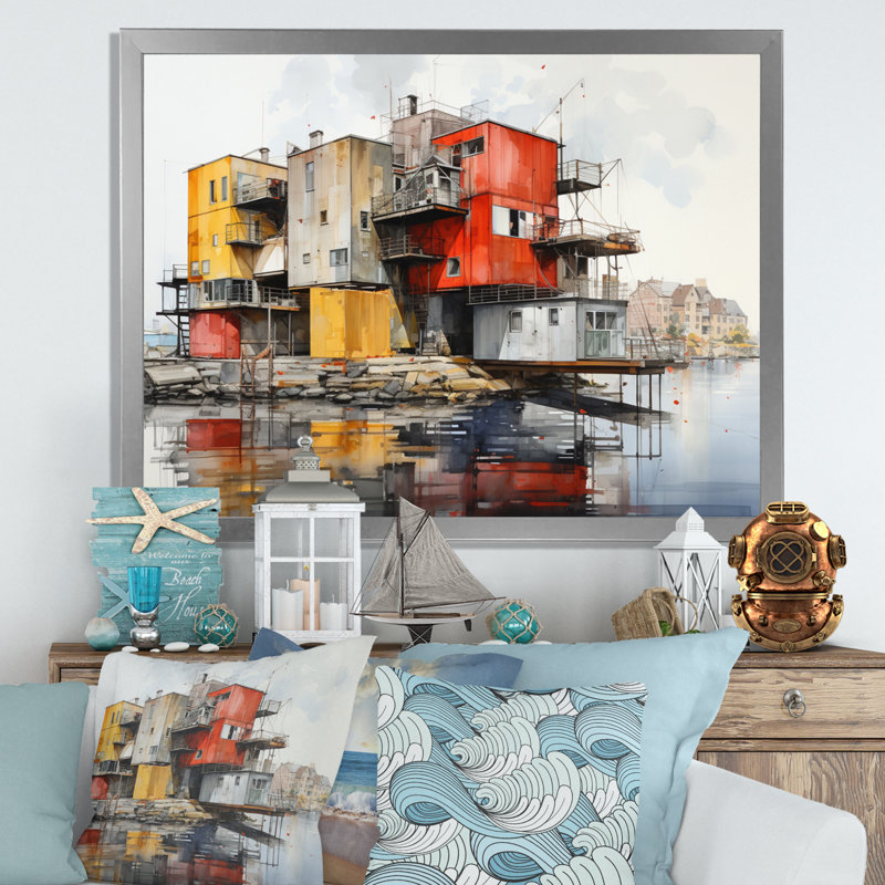 Port Urban Waterfront sur toile, H 24 po x l 32 po x P 1 po, Cadre photo argenté