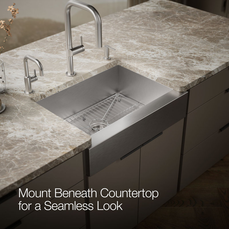 Vault Under-Mount Single-Bowl Kitchen Sink, Stainless Steel with Shortened Apron-Front for 30" Cabinet