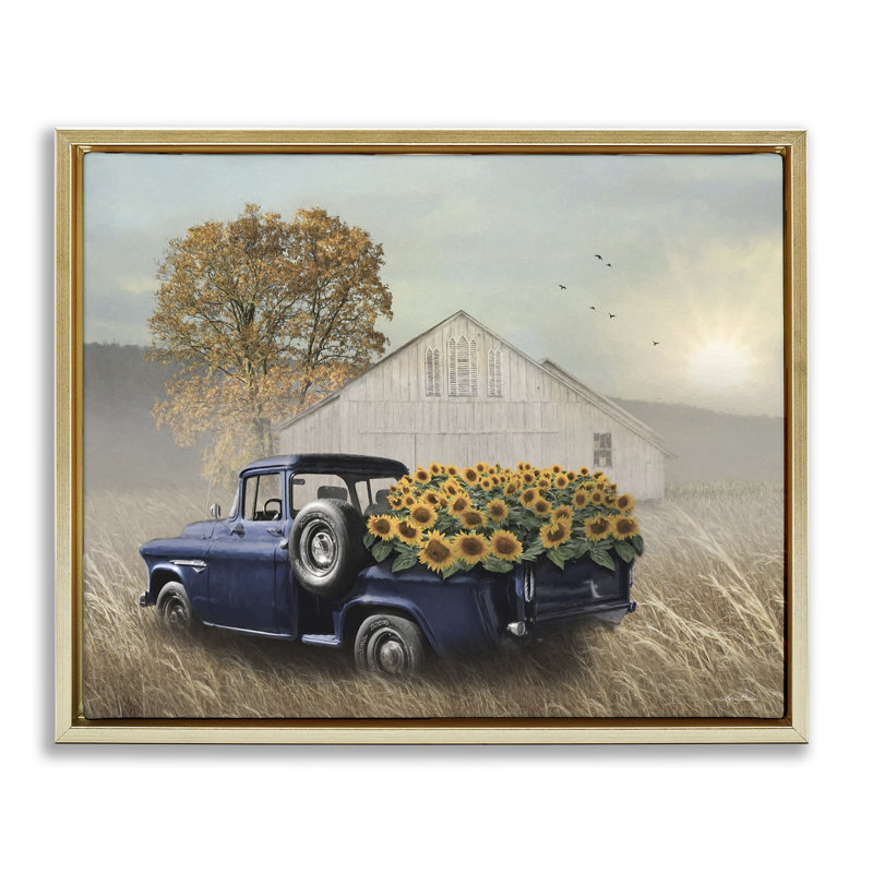 Art mural encadré en toile de tournesol par Lori Deiter, Cadre flottant métallique doré, H 17 po x l 21 po