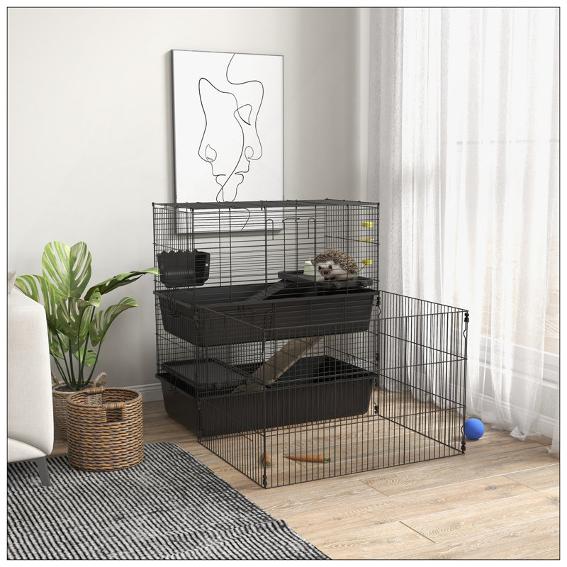Cage à plusieurs niveaux pour petits animaux avec parc détachable, idéale pour les cochons d'Inde, les hérissons et les lapins, avec accessoires