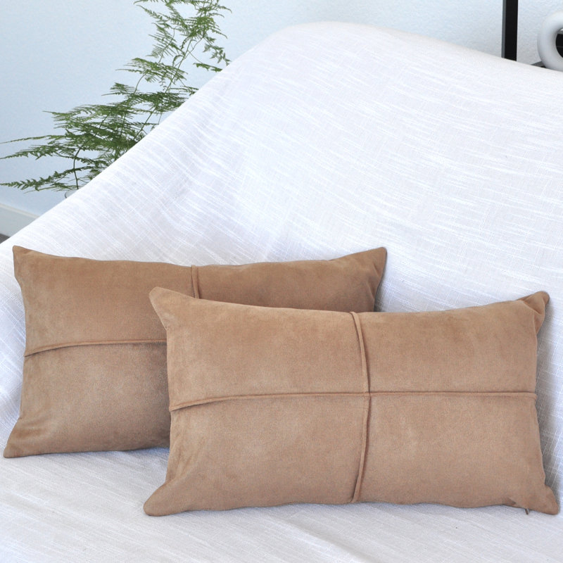 Coussin décoratif en micro suède, coussin en faux suède (paquet de 2), H 12 po x l 20 po, Polyester, Brun
