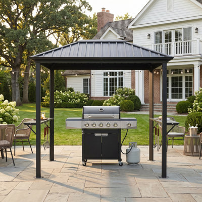 8 Ft. W X 5 Ft. D Steel Hardtop Outdoor Aluminum Grill Gazebo with Ceiling Hook and Shelves