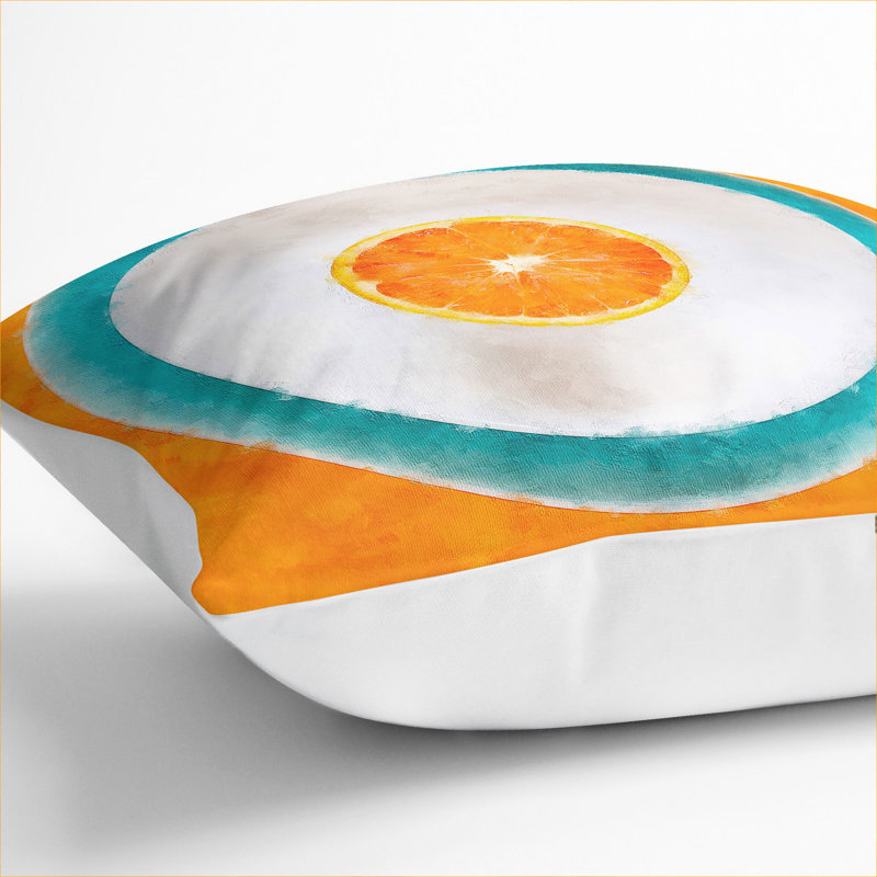 Orange Circles Painting Square Throw Cushion, 55cm H x 55cm W x 20cm D, White