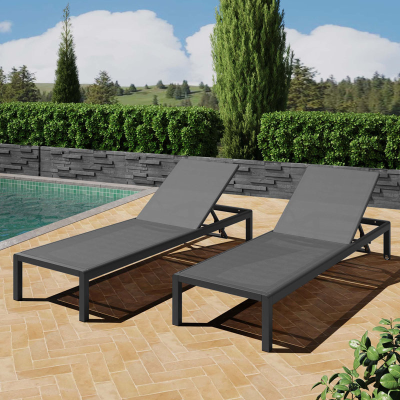 Fashion Chaise Lounge For Outdoor, 2, 11.75" H x 77.5" W x 25.25"D, Black