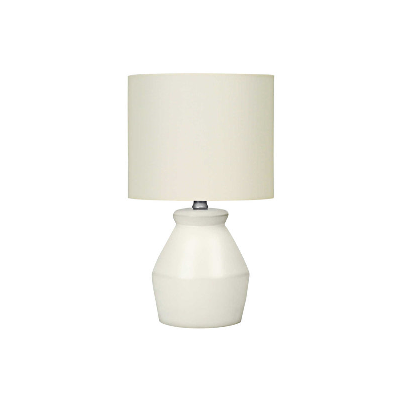 Lampe de table moderne en céramique crème angulaire avec abat-jour en lin ivoire