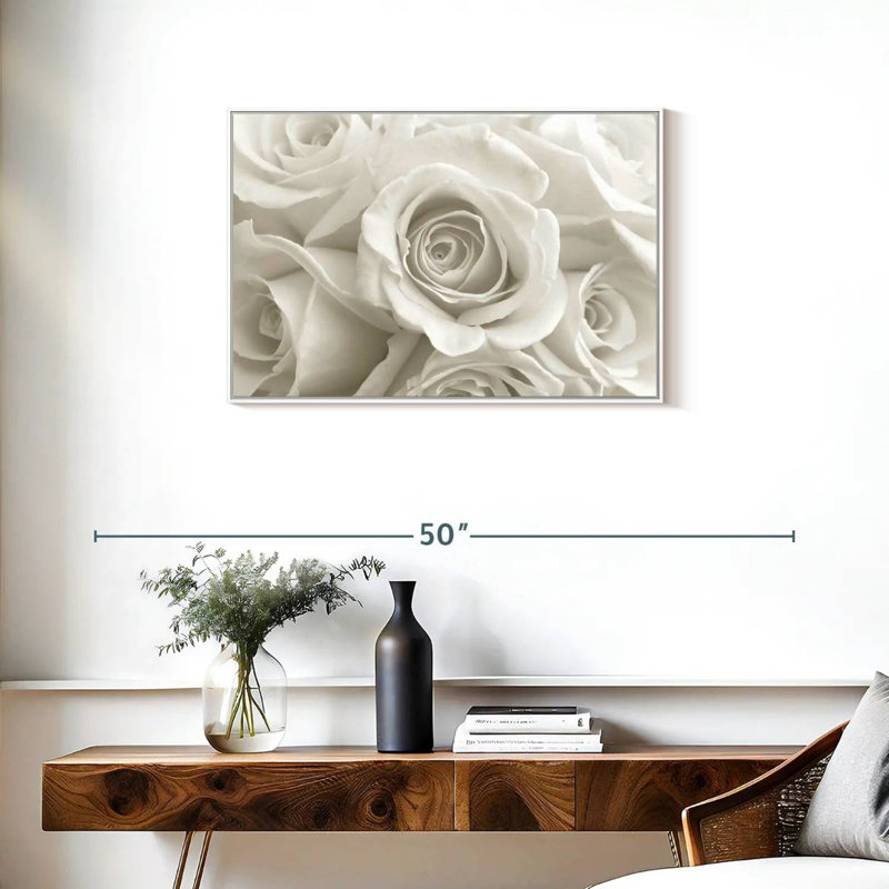 Roses blanches pures, Cadre flottant blanc, 31 po x 21 po